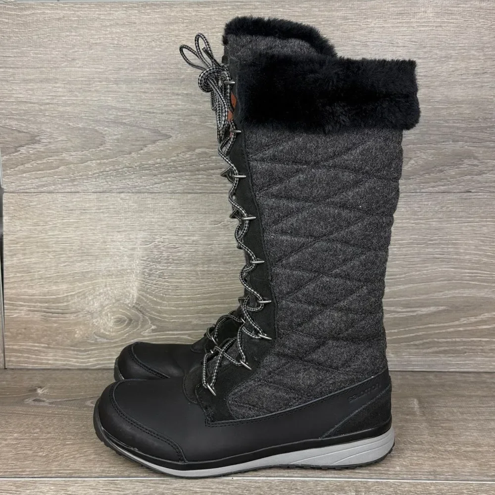 Salomon Hime Women's Sz 10 Warm Waterproof Tall Quilted Dark Gray Black Boots